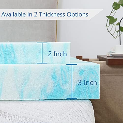 IULULU 2 Inch Gel Memory Foam Mattress Topper Blue