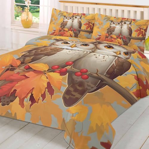 LooPoP Fall Duvet Cover Set 3 Pieces Owl Pattern Twin Size