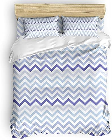 LooPoP 4PCS California King Duvet Cover Set Geometry Stripes Blue Purple Bedding