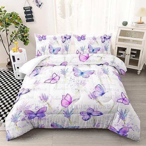 Butterfly Comforter Set Twin Size Lavender