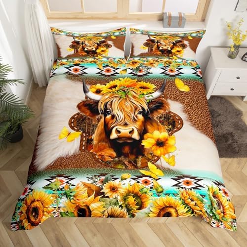 Feelyou Kids Highland Cow Duvet Cover Set 3Pcs 1