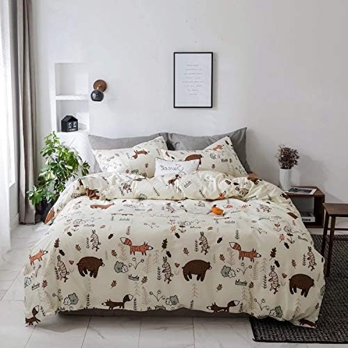 Houseri Bear Duvet Cover Set Twin Cute Forest Animal Bedding