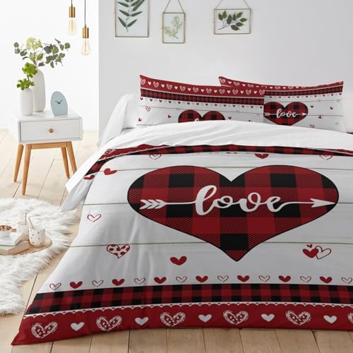 LooPoP Valentine Comforter Set Red Black Buffalo Plaid