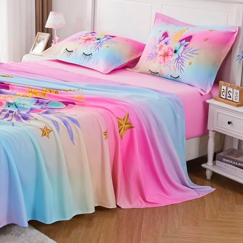 VIVILINEN Rainbow Unicorn Kids Sheet Set 4 Piece