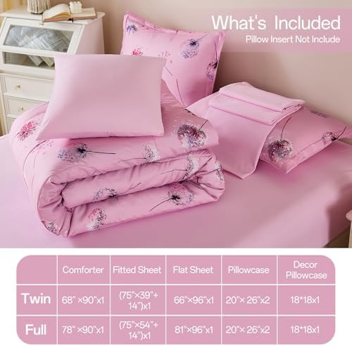 WONGS BEDDING Pink Dandelion Twin Bedding Set 6 Pieces 1