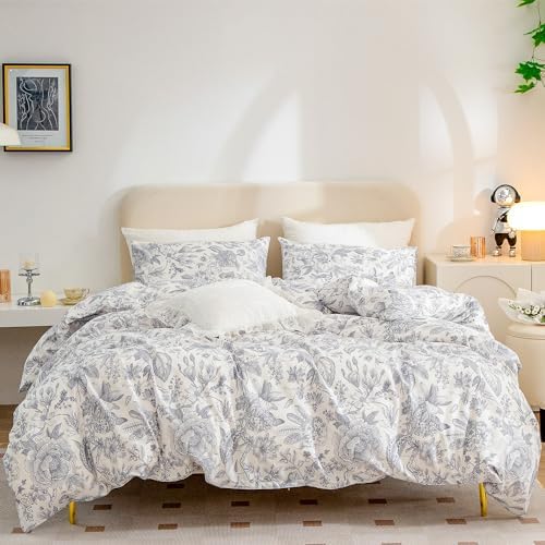 JETAYU Floral Microfiber Duvet Cover Set - Queen 3 Piece with Zipper