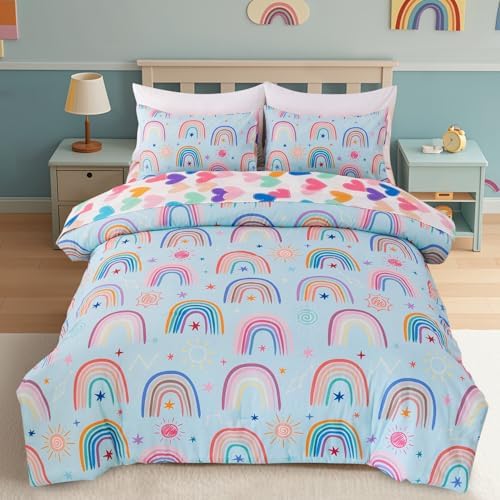 Holawakaka Boho Rainbow Comforter Set with Sheets - Twin Size