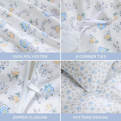 SAPHREAS Floral Duvet Cover Set Twin 2pcs with Zipper