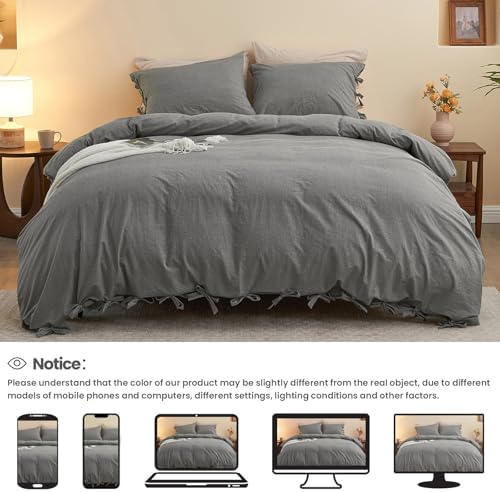BISELINA King Duvet Cover Set 3pcs with Bowknot Ties
