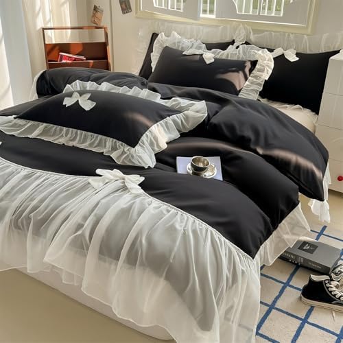 SOUKECHY Girls Lace Duvet Cover Set Twin Queen