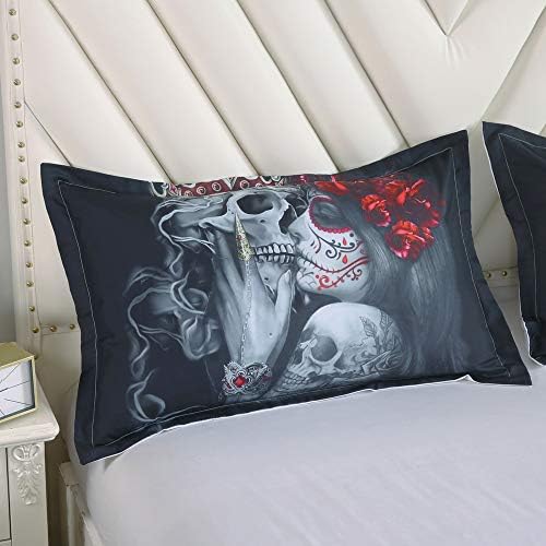 Suncloris 3D Sugar Skull Girl Duvet Cover Set Queen 3pc