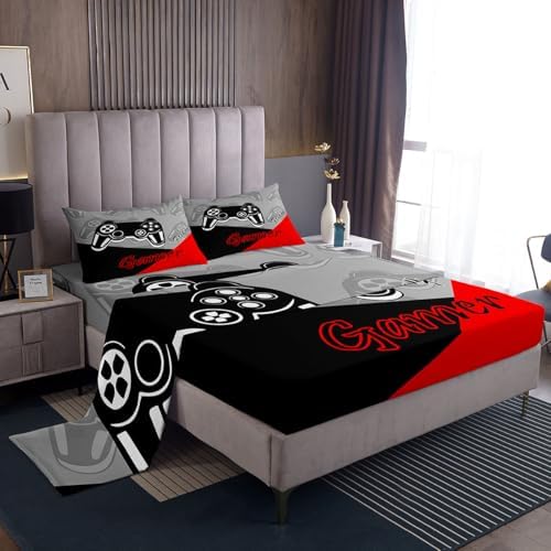 Feelyou Kids Gamer Bed Sheet Set Red Black Full
