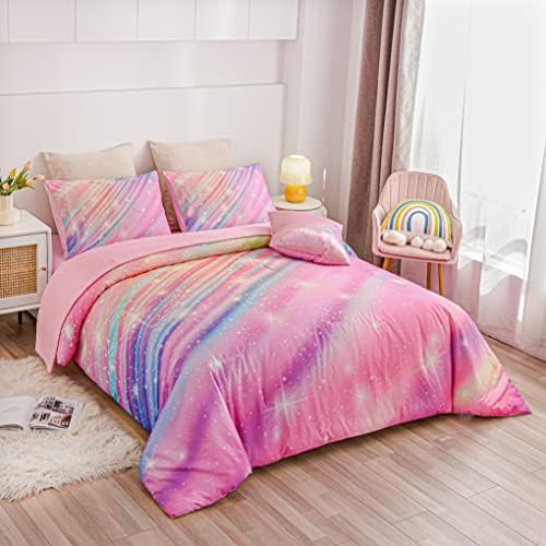 Btargot 6-Piece Pink Gradient Star Comforter Set Twin Size