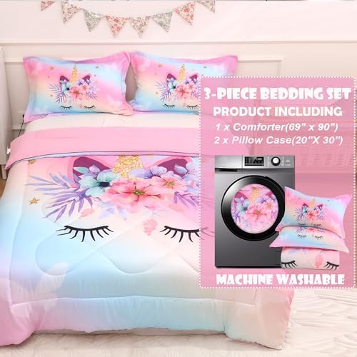VIVILINEN Rainbow Unicorn Queen Comforter Set