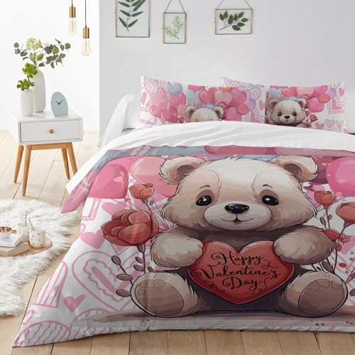 LooPoP Valentine Comforter Set Bear Pink Red