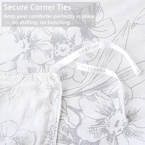 ALEISSEL 2pcs Cotton Duvet Cover Set with Floral Pattern