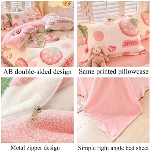 Thickened Super Soft Strawberry Kids Duvet Cover Set