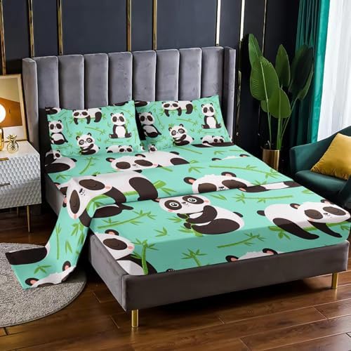Panda Sheet Set 4Pcs Animal Themed Bamboo Pattern Kids Bedding