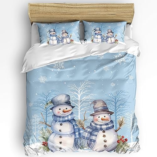 LooPoP Christmas Duvet Cover Set California King Snowman Snowflake 3 Piece