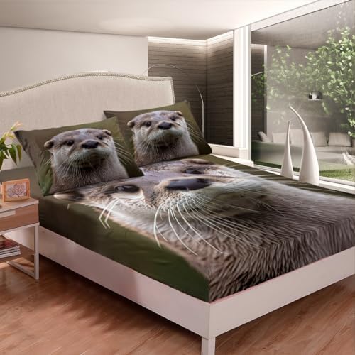 Feelyou Kids Otter Bedding Set Twin Size 3D Wildlife Sheet Set