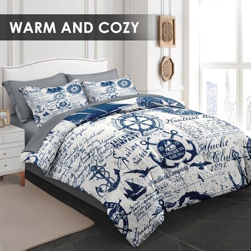 Pamnest Queen Comforter Set with Nautical Anchor Design