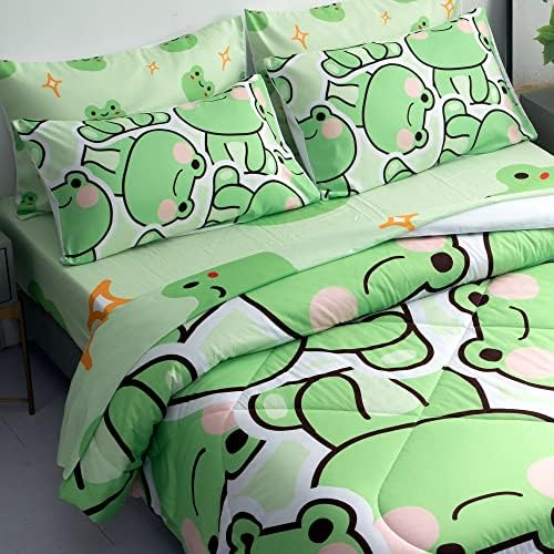 MUSOLEI 7 Piece Frog Comforter Set - Twin Size Kids Bedding