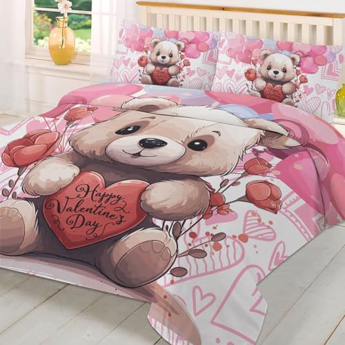 LooPoP Valentine Comforter Set Bear Pink Red