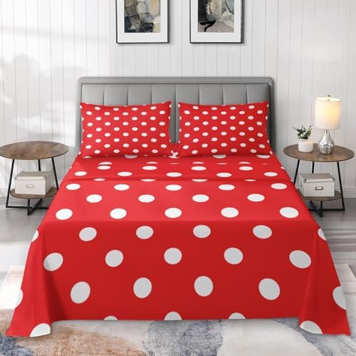 Pamnest Full Size Bed Sheet Sets with Red Polka Dot Design