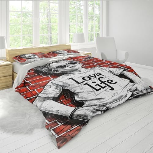 MUKULING Pop Art Duvet Cover Set 3 Pieces Hip Hop Boy Wearing Sunglasses