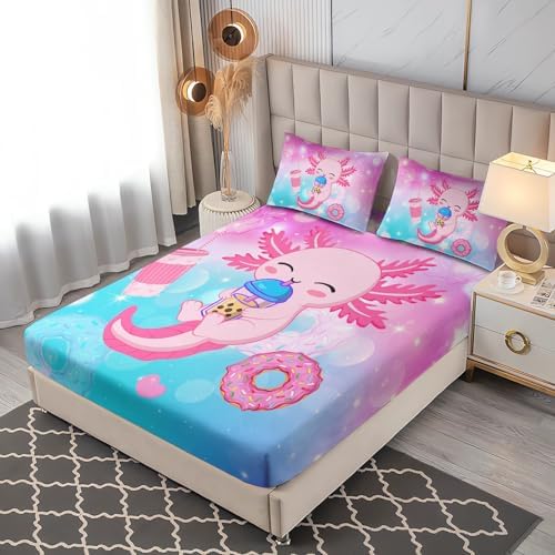 UEVBF Axolotl Cartoon Bed Set Twin Fitted Sheet Set