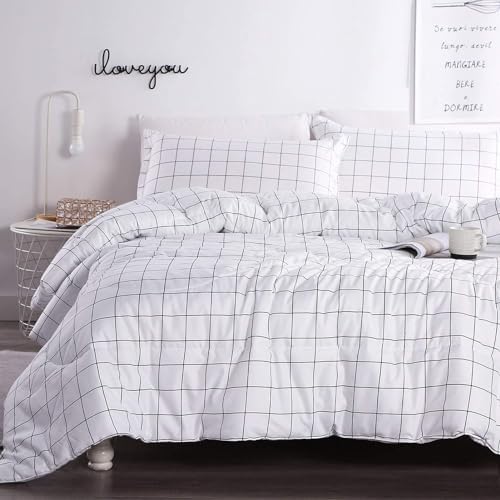 Andency White Grid Comforter Set Twin Size 2 Pieces 1