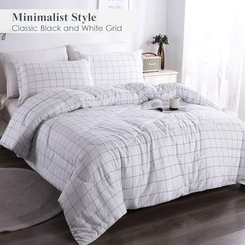 Andency White Grid Comforter Set Twin Size 2 Pieces 1