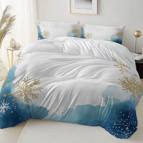 Soft Dark Blue Duvet Cover Set with Snowflake Pattern