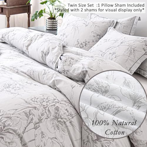 ALEISSEL 2pcs Cotton Duvet Cover Set with Floral Pattern
