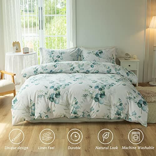 MILDLY Duvet Cover Leaf Pattern Queen Size 3 Pc Set