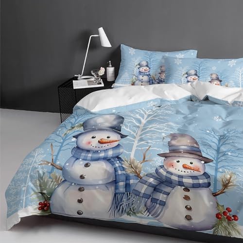 LooPoP Christmas Duvet Cover Set California King Snowman Snowflake 3 Piece