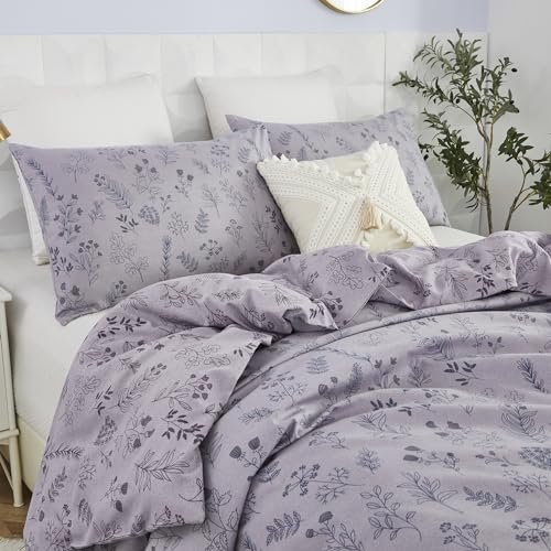 Usfivefam Gray Floral Duvet Cover Twin XL Set