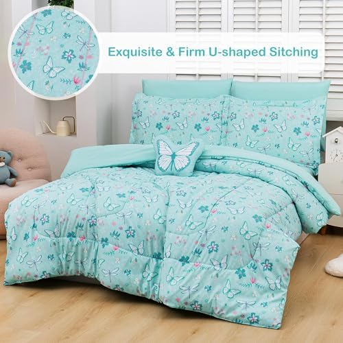 Mooreeke Butterfly Mint Green Kids Bed in a Bag Set