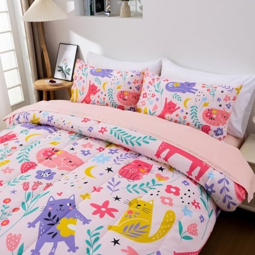 A Nice Night - Kids Boys Floral Cats Printed Bedding Set