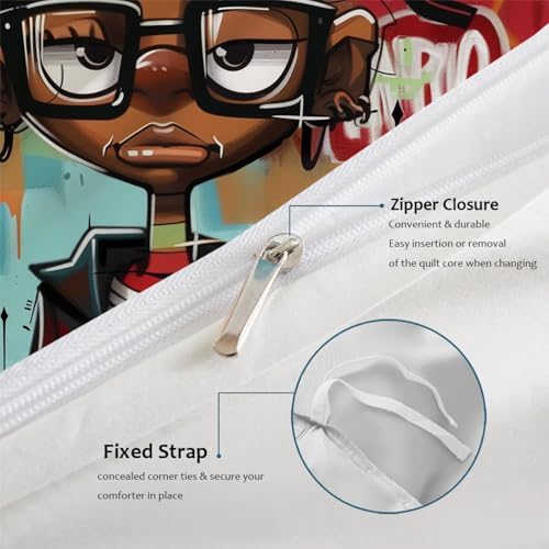 MUKULING Street Art Duvet Cover Set 3 Pieces with Zipper and Ties
