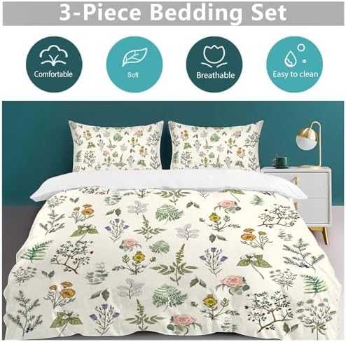 Fuzawet Floral Wildflower Comforter Set Sage Green Duvet Cover 3Pcs