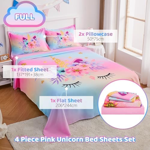 VIVILINEN Rainbow Unicorn Kids Sheet Set 4 Piece