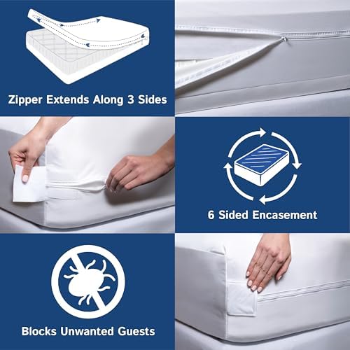 Queen Mattress Encasement Waterproof Zippered Bedbug Protector