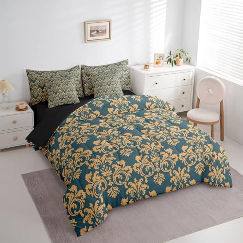 Erosebridal Damask Comforter Set Twin - Golden Teal 1
