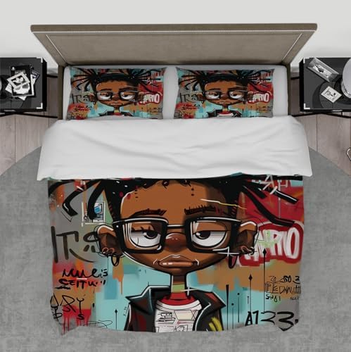 MUKULING Street Art Duvet Cover Set 3 Pieces with Zipper and Ties