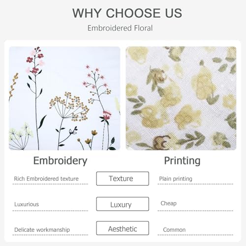 YINFUNG Queen Duvet Cover Set 3PC Floral Cotton Wildflower Embroidered