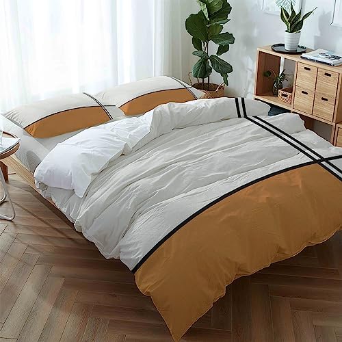 LooPoP 4PCS California King Duvet Cover Set with Modern Orange Stripes
