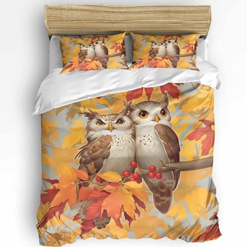 LooPoP Fall Duvet Cover Set 3 Pieces Owl Pattern Twin Size