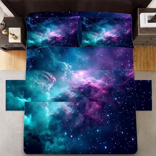 Blue Galaxy Sheet Set Twin Kids Starry Sky Bedding for Boys Girls