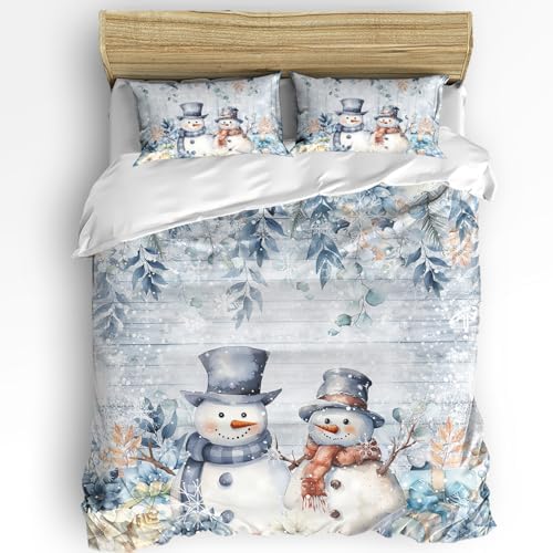 LooPoP Christmas Duvet Set California King Size Snowman Eucalyptus